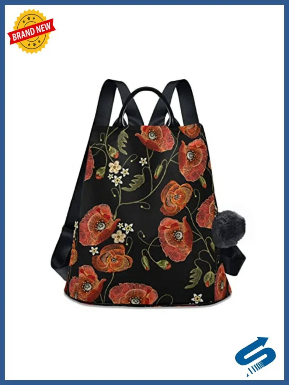 Embroidery Poppies Backpack Purse Anti-theft Travel Daypack Water-Resistant